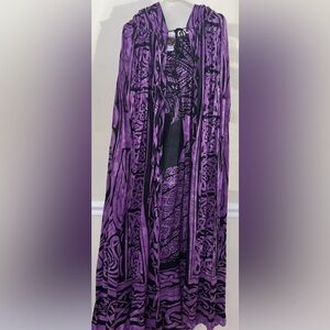 Ancient Circles Vintage Celtic Cloak Hooded Purple Black Fantasy Cosplay